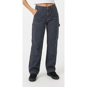 BDG Urban Outfitters Carpenter Pants Women 24 Charcoal Gray Red Stitch Y2K Skate